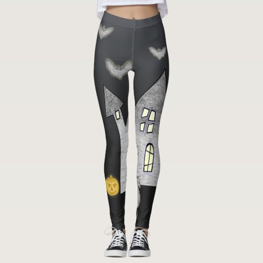 Leggings Maison d'Halloween, Chats noirs, Chats, Chauves-so (Devant)