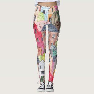 Leggings Maisons Abstraites : Aquarelle Arrière - plan sans