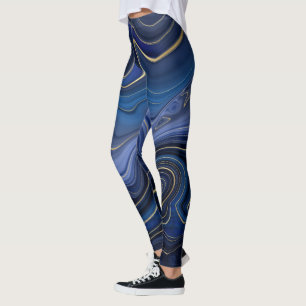 Leggings Malachite Bleue Accents Dorés Luxe Chic Pierre Pré