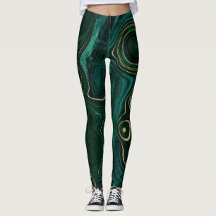 Leggings Malachite vert foncé et veines de stratifié à feui