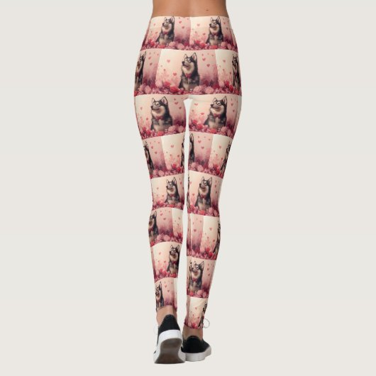 Leggings Malamute d'Alaska avec Rose - Saint-Valentin (Dos)
