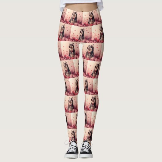 Leggings Malamute d'Alaska avec Rose - Saint-Valentin (Devant)