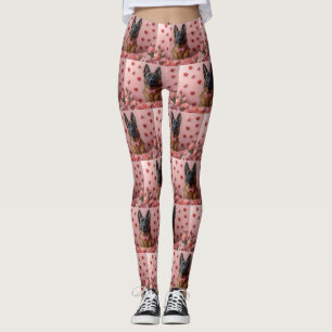 Leggings Malinois belge avec des roses - Saint-Valentin