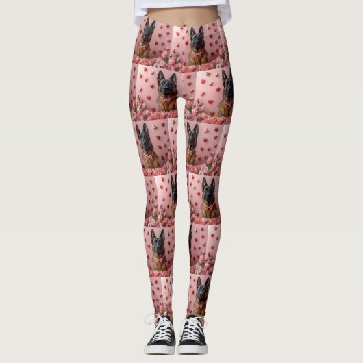 Leggings Malinois belge avec des roses - Saint-Valentin (Devant)