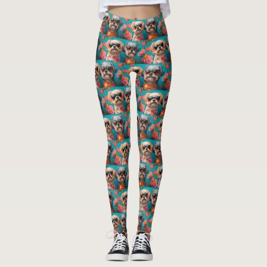 Leggings Malti Tzu avec Roses de coeur Saint Valentin (Devant)