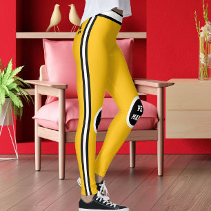 Leggings Mama Chien Personnalisé Jaune Noir Blanc Rayé