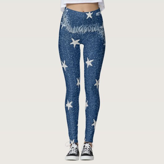 Leggings Maman d'animal faux denim patch déchiqueté étoiles (Devant)