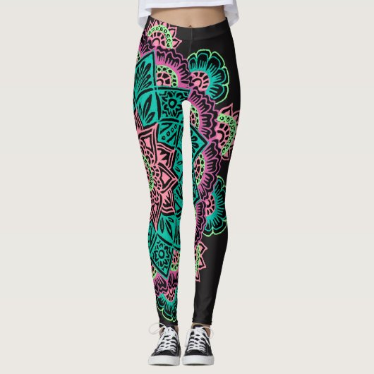 Leggings Mandala au néon lumineux (Devant)