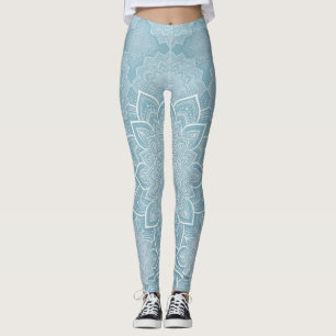 Leggings Mandala Bleu Glacé Élégant et Plat