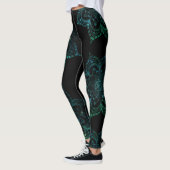 Leggings Mandala Boho Yoga Turquoise et noir (Gauche)