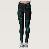 Leggings Mandala Boho Yoga Turquoise et noir (Devant)