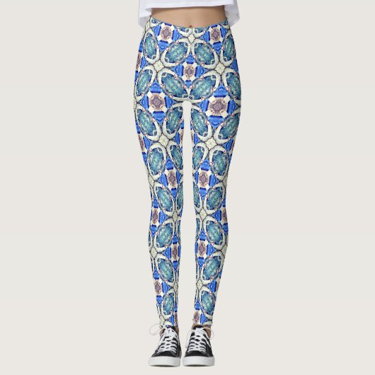 Leggings mandala coeurs motif bleu (Devant)
