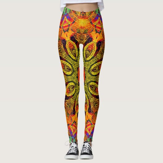 Leggings Mandala, conception kaléidoscopique en or (Devant)
