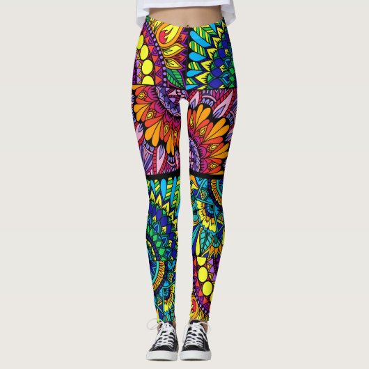 Leggings Mandala de bloc de couleur (Devant)