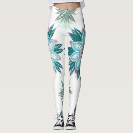Leggings Mandala de fleurs bleu exotique (Devant)
