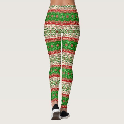 Leggings Mandala de vacances classique en rouge, vert et or (Dos)
