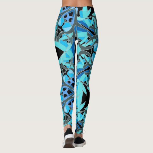Leggings Mandala Design, Blue Ivy sur Black (Dos)