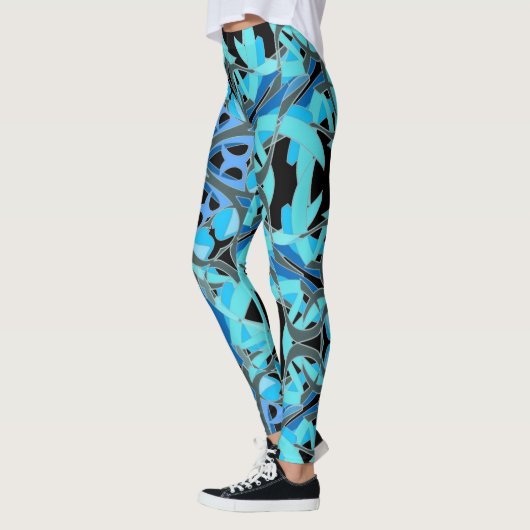 Leggings Mandala Design, Blue Ivy sur Black (Gauche)