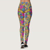 Leggings Mandala Design en rose, blues et or (Dos)