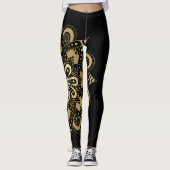 Leggings Mandala doré Boho noir (Devant)