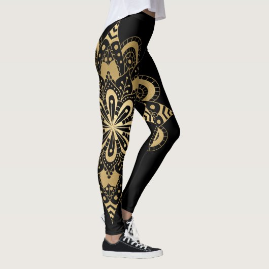 Leggings Mandala doré Boho noir (Droite)