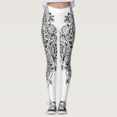 Leggings Mandala en cachemire noir et blanc (Devant)