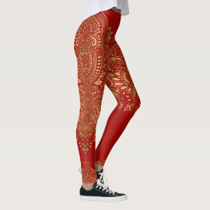 Leggings Mandala en or et cachemire rouge