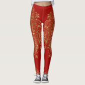 Leggings Mandala en or et cachemire rouge (Devant)