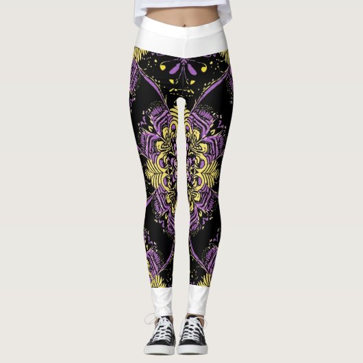 Leggings Mandala en or violet enchantés (Devant)