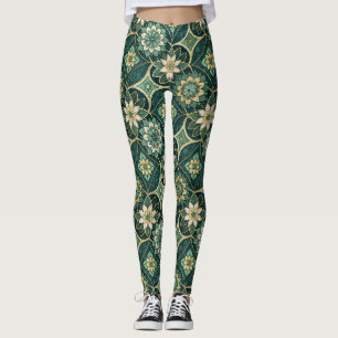 Leggings Mandala floral émeraude et or - Ornemental