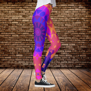 Leggings Mandala Flower bleu rose et orange