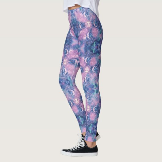 Leggings Mandala Galaxie Nébuleuse Soleil & Lune Céleste (Gauche)