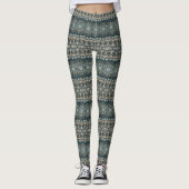 Leggings Mandala Motif de design turquoise et beige (Devant)