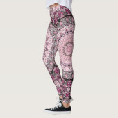 Leggings Mandala Motif Design rose et bourguignonne (Gauche)
