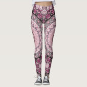 Leggings Mandala Motif Design rose et bourguignonne (Devant)