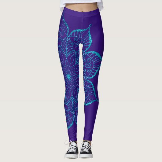 Leggings Mandala, Parties scintillant de Faux Turquoise non (Devant)