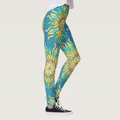 Leggings Mandala Sun Goddess, Reds Yellows sur Aqua (Droite)