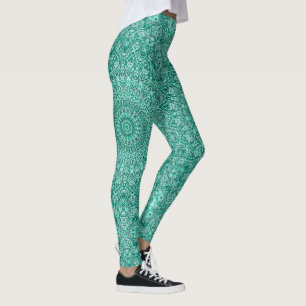 Leggings Mandala turquoise à symétrie complexe