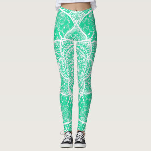 Leggings Mandala turquoise et blanc - Loergann en Cèdre