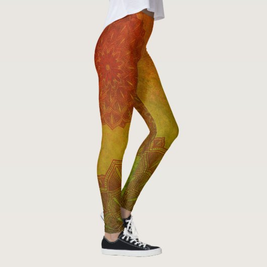 Leggings Mandala Vert Sauge et Rouge Rouillé (Droite)
