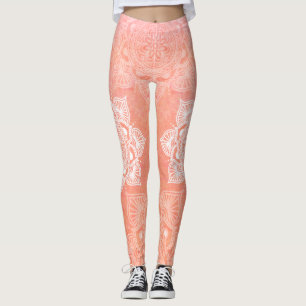 Leggings Mandalas blancs sur arrière - plan de marbre coral