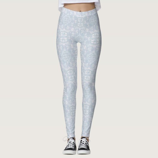 Leggings Mandalas bleu clair, rose et blanc (Devant)