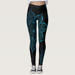 Leggings Mandalas de Parties scintillant Faux Turquoise non