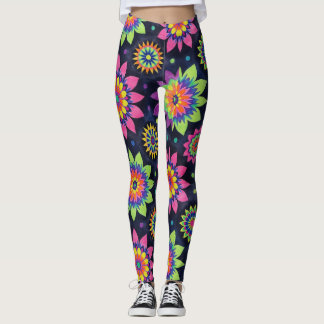 Leggings Mandalas Floraux Néon en Motif Sans Couture