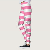 Leggings Mandalas noir chic sur bandes rose et blanche (Gauche)