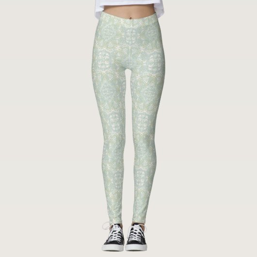 Leggings Mandalas vert clair, jaune et blanc (Devant)