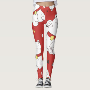 Leggings Maneki-Neko chat, motif japonais de doodle.