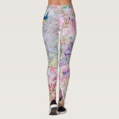 Leggings Manuscrit rose floral de papillon d'oiseaux de (Dos)