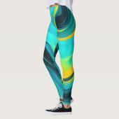Leggings "Marbella" Blue Yellow Swirls Waves (Gauche)