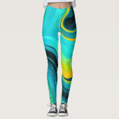 Leggings "Marbella" Blue Yellow Swirls Waves (Devant)